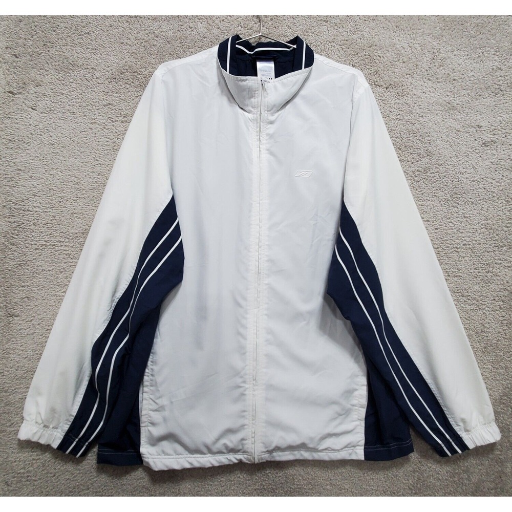Reebok Jacket Men's 2XL White Blue Track Windbreaker Active Sportswear Vintage